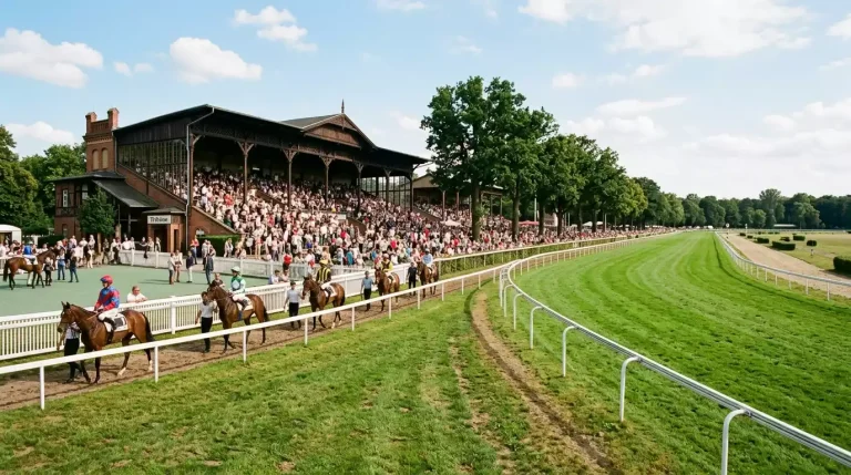 Galopprennbahn Hoppegarten bei Berlin an einem Renntag mit Publikum