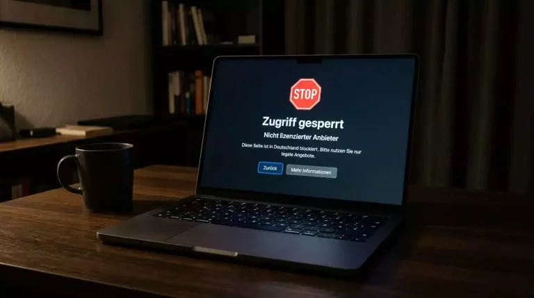 Gesperrte Webseite auf einem Laptop-Bildschirm mit Warnhinweis
