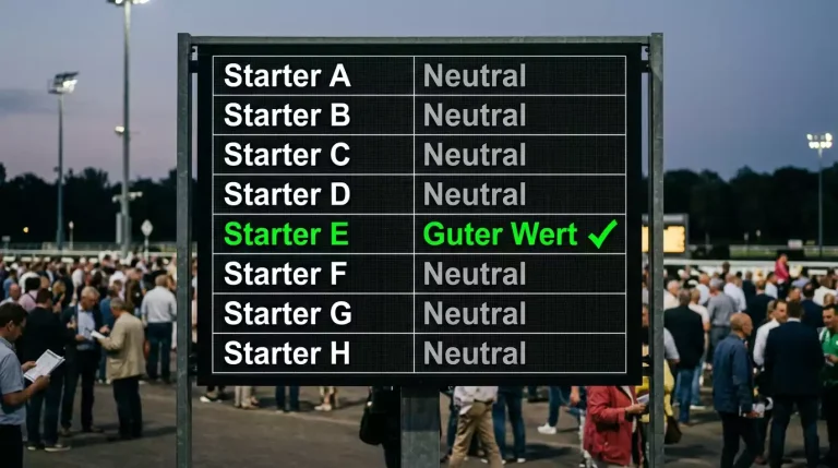 Quotentafel einer Galopprennbahn mit dezimalen Wettquoten